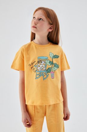 تی شرت زرد بچه گانه رگولار یقه گرد تکی کد 652689428