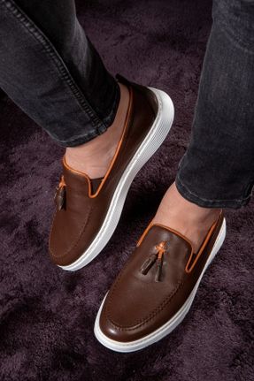 کفش کژوال قهوه ای مردانه چرم طبیعی پاشنه کوتاه ( 4 - 1 cm ) پاشنه ساده کد 100182665