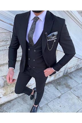 کت و شلوار مشکی مردانه یقه کتی Suitmen - کد 652840595