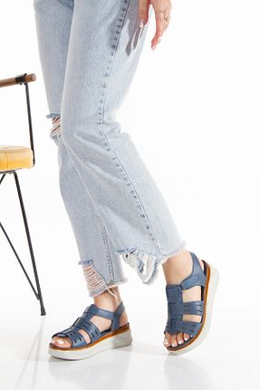 صندل آبی زنانه پاشنه تخت İLOLİCA - کد 653048353