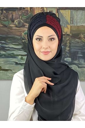 روسری مشکی شیفون BUTİKAMBAR - کد 653532329