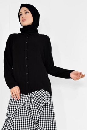 بلوز حجاب مشکی زنانه Straight TRENDTESETTÜR - کد 98307155