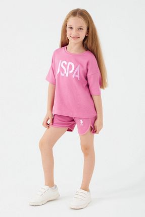 ست بالاتنه و پائین تنه صورتی بچه گانه بافتنی U.S. Polo Assn. - کد 653496826