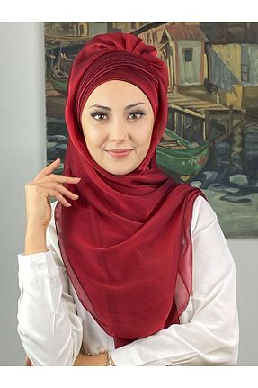 روسری زرشکی شیفون BUTİKAMBAR - کد 654258419