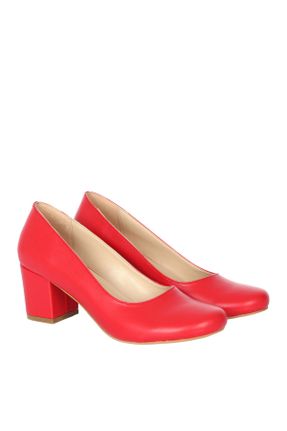 کفش پاشنه بلند کلاسیک قرمز زنانه چرم طبیعی پاشنه ساده پاشنه کوتاه ( 4 - 1 cm ) کد 654480053