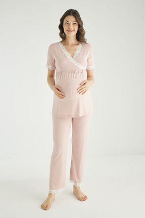 ست لباس راحتی بارداری صورتی زنانه مخلوط ویسکون Miss Dünya Lissa - کد 655265007