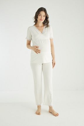 ست لباس راحتی بارداری سفید زنانه مخلوط ویسکون Miss Dünya Lissa - کد 655268162