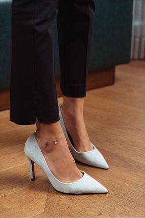 کفش پاشنه بلند کلاسیک طوسی زنانه جیر NİŞANTAŞI SHOES - کد 367959892