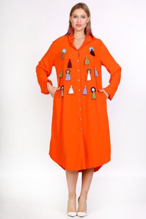 لباس نارنجی زنانه بافتنی بافت رگولار آستین-بلند کد 655347121
