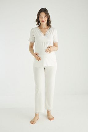ست لباس راحتی بارداری سفید زنانه مخلوط ویسکون Miss Dünya Lissa - کد 655268162
