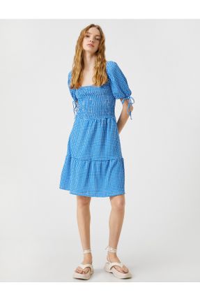 لباس آبی زنانه بافتنی رگولار آستین-کوتاه کد 655851794