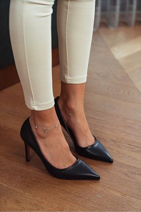 کفش پاشنه بلند کلاسیک مشکی زنانه چرم مصنوعی NİŞANTAŞI SHOES - کد 371374796