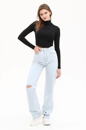 شلوار جین آبی زنانه پاچه راحت فاق بلند جین بلند کد 656635627
