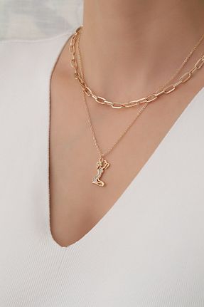 گردنبند استیل ( فولاد ) طلائی زنانه استیل (فولاد) FAZİİİ - کد 656344333