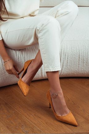 کفش پاشنه بلند کلاسیک قهوه ای زنانه چرم مصنوعی NİŞANTAŞI SHOES - کد 386256695