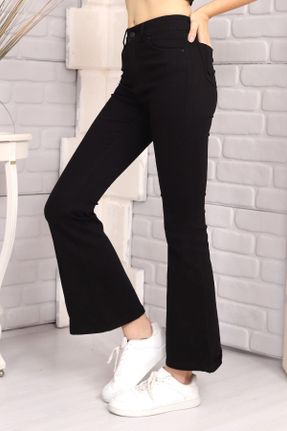 شلوار جین مشکی زنانه پاچه راحت فاق بلند جین ساده بلند کد 465636749