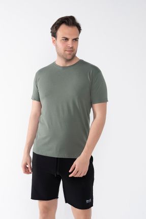 تی شرت خاکی مردانه رگولار یقه گرد پنبه - پلی استر 2