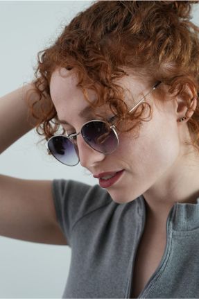 عینک آفتابی سرمه ای زنانه 45 UV400 فلزی سایه روشن هندسی کد 645248210