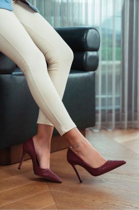 کفش پاشنه بلند کلاسیک زرشکی زنانه پاشنه نازک پاشنه بلند ( +10 cm) کد 371374632