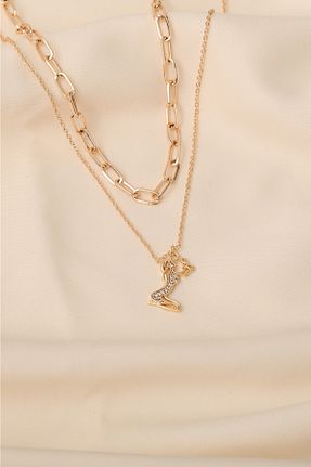 گردنبند استیل ( فولاد ) طلائی زنانه استیل (فولاد) FAZİİİ - کد 656344333