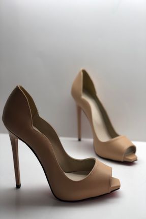 کفش پاشنه بلند کلاسیک بژ زنانه چرم مصنوعی پاشنه پلت فرم پاشنه بلند ( +10 cm) کد 86559855