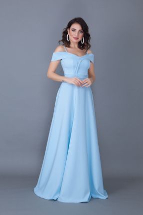 لباس مجلسی آبی زنانه بدون آستین کرپ یقه قایقی کد 86760440