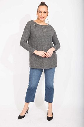 بلوز سایز بزرگ طوسی زنانه رگولار Şans - کد 657676321
