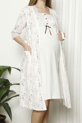 لباس شب حاملگی سفید زنانه طرح گلدار پنبه (نخی) کد 257096355