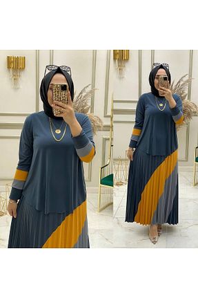 ست بالاتنه و پائین تنه حجاب طوسی زنانه رگولار MODAMÜNASİP - کد 658273911
