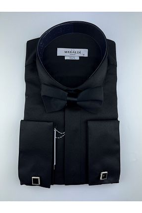 پیراهن مشکی مردانه اسلیم فیت MEGALDİ - کد 657711355