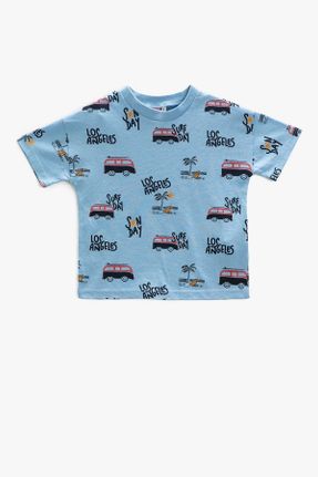 تی شرت آبی بچه گانه رگولار یقه گرد تکی کد 658613095