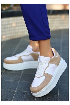 کفش اسنیکر سفید زنانه بند دار چرم مصنوعی کد 658701967