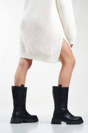 بوت مشکی زنانه چرم مصنوعی پاشنه ضخیم پاشنه کوتاه ( 4 - 1 cm ) کد 144649623