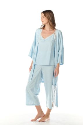 ست لباس راحتی آبی زنانه طرح خال خالی پنبه (نخی) کد 658878216