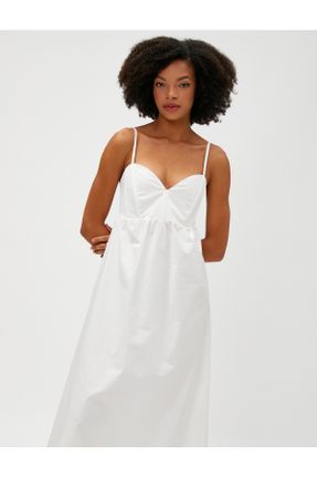 لباس سفید زنانه بافتنی پنبه (نخی) رگولار بند دار کد 659104757