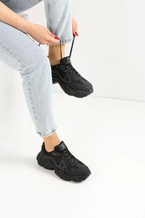 کفش اسنیکر مشکی زنانه بند دار NAVİSHOES - کد 660000914
