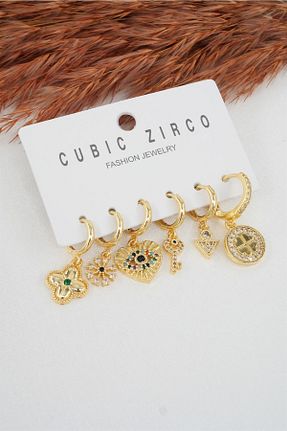 گوشواره جواهر طلائی زیرکن By Zeyna Aksesuar - کد 411027756