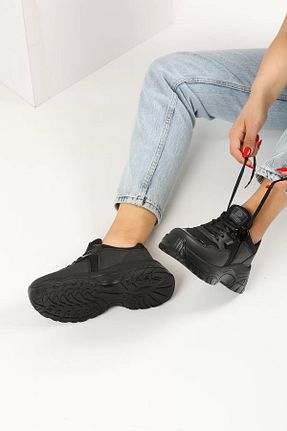 کفش اسنیکر مشکی زنانه بند دار NAVİSHOES - کد 660005785