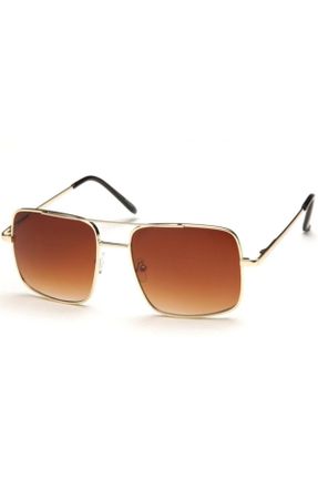 عینک آفتابی قهوه ای مردانه 57 UV400 فلزی هندسی کد 36971653