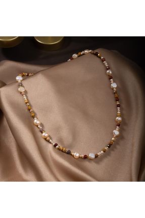 گردنبند جواهر قهوه ای زنانه سنگی کد 661674379