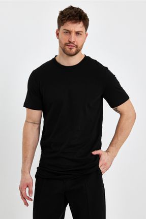 تی شرت مشکی مردانه رگولار یقه گرد کد 661781886