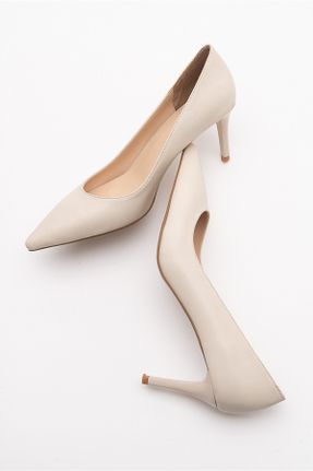 کفش پاشنه بلند کلاسیک بژ زنانه چرم مصنوعی پاشنه نازک پاشنه بلند ( +10 cm) کد 661930543
