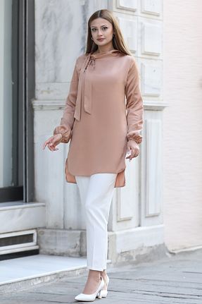 تونیک حجاب قهوه ای زنانه مخلوط پلی استر FUVAL MODA - کد 662095255