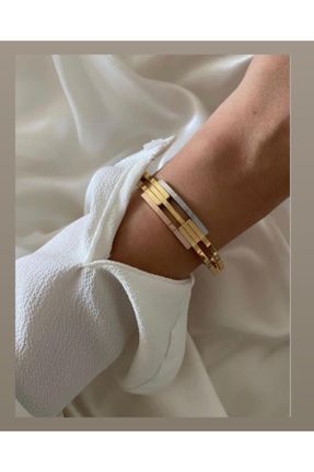 دستبند استیل طلائی زنانه فولاد ( استیل ) کد 659936923