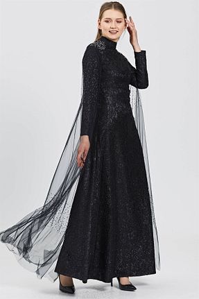 لباس مجلسی حجاب مشکی زنانه یقه ایستاده Esswaap - کد 40566153
