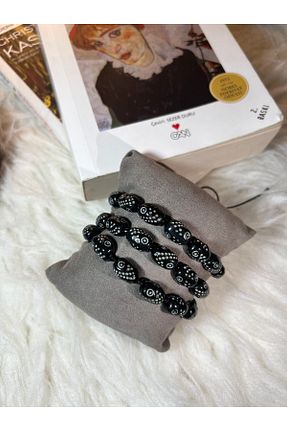 دستبند جواهر مشکی مردانه چرم NURAYBUTİK - کد 663699757