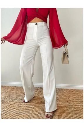 شلوار جین سفید زنانه پاچه راحت سوپر فاق بلند ساده بلند کد 664142936