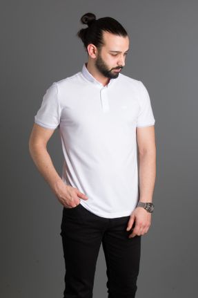 تی شرت سفید مردانه پنبه - پلی استر یقه پولو اسلیم فیت جوان کد 665660664