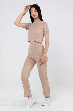 ست بالاتنه و پائین تنه بژ زنانه بافت Textile Slot - کد 664155983