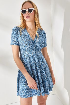 لباس آبی زنانه بافتنی مخلوط پلی استر گلوژ آستین-کوتاه کد 665675936
